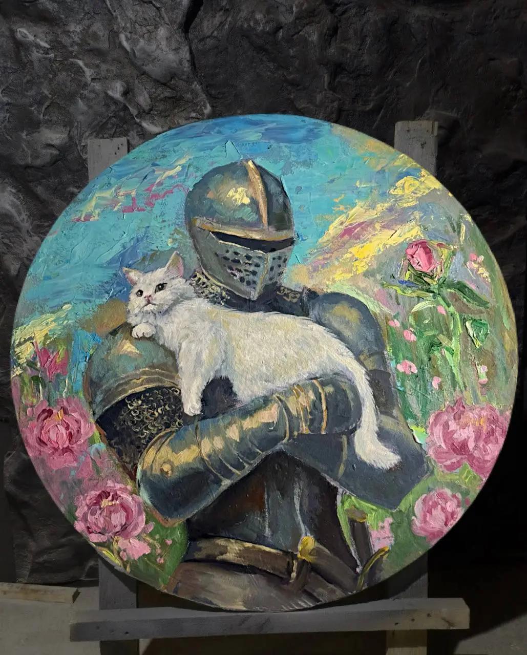 Рыцарь с котом - фэнтезийная картина