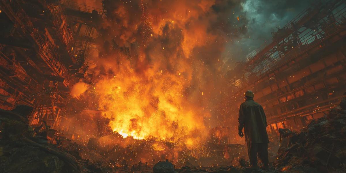 Металлург в защитной экипировке на фоне цеха с теплым светом печи и мягкими бликами - обложка статьи про День металлурга