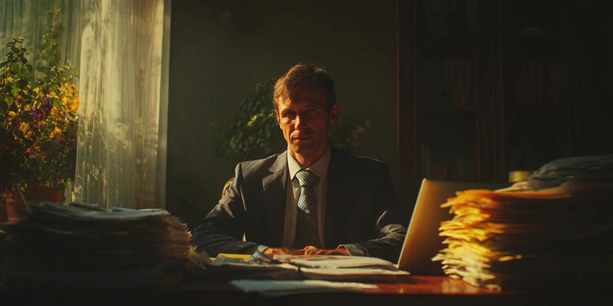 Сотрудник органов государственного контроля в строгом кабинете с документами и ноутбуком, спокойный дневной свет - обложка статьи про День работников органов госконтроля