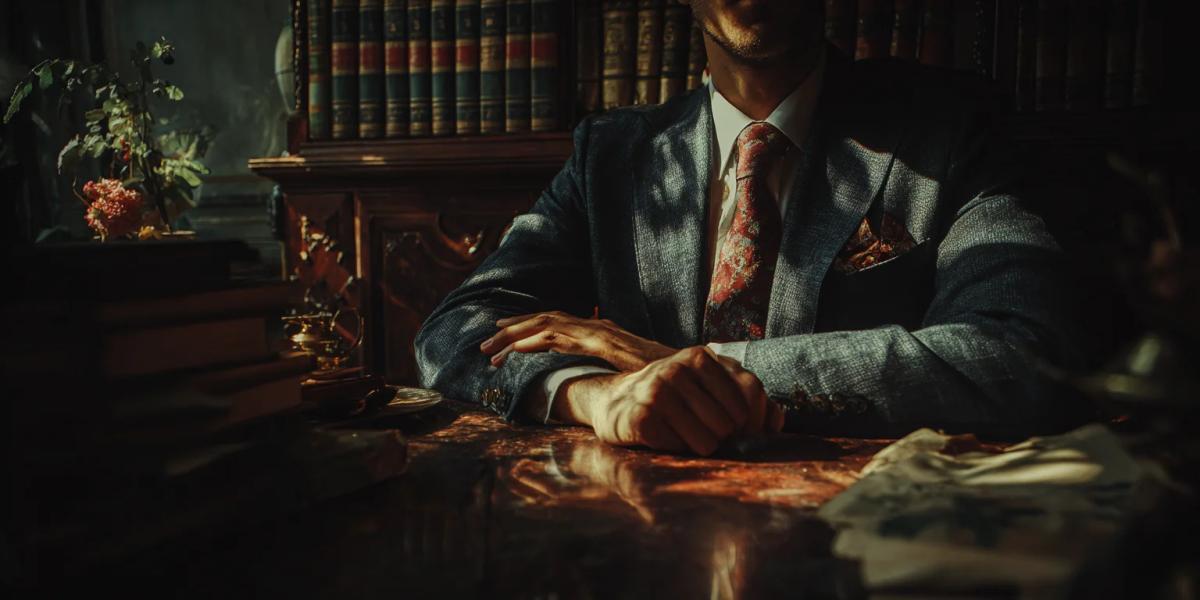 Сдержанный портрет человека в костюме в кабинете с книгами на фоне - обложка статьи про День работников прокуратуры