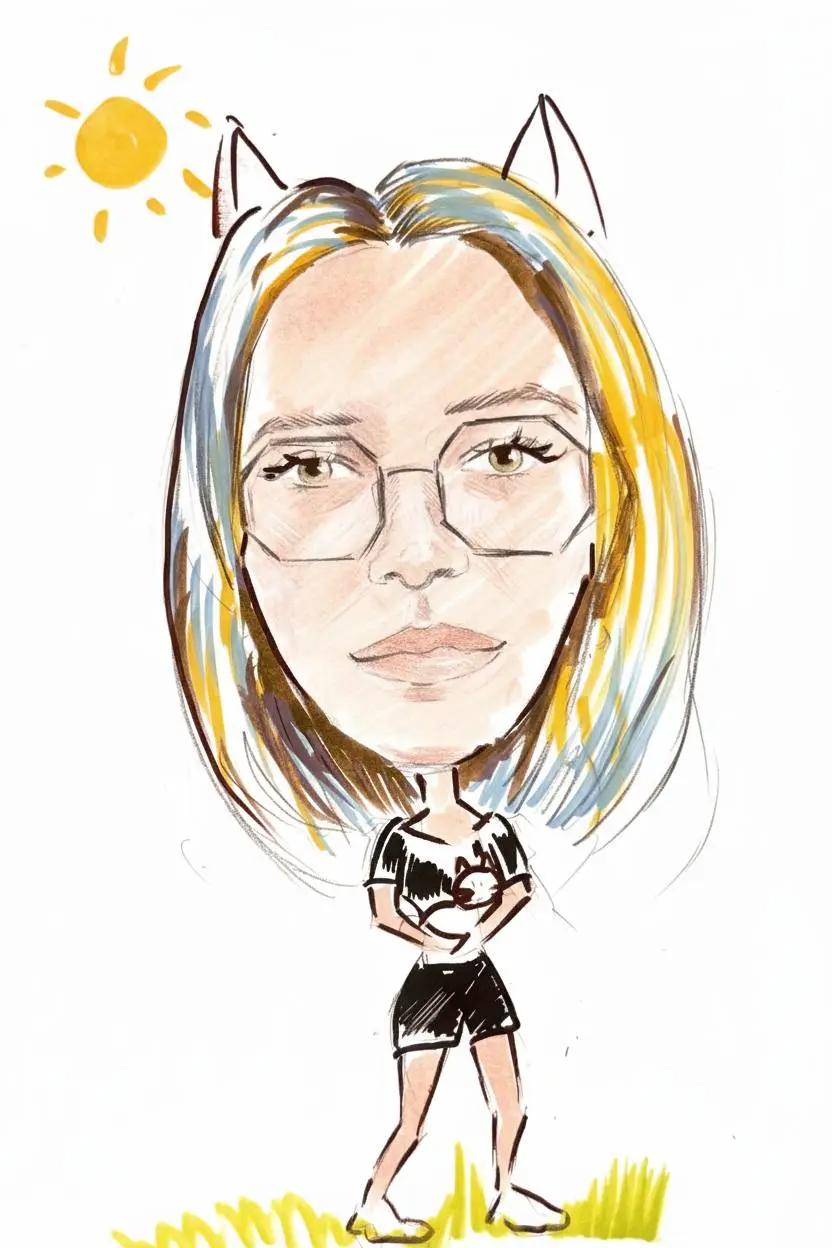Пример шаржа: девушка с очками и котом