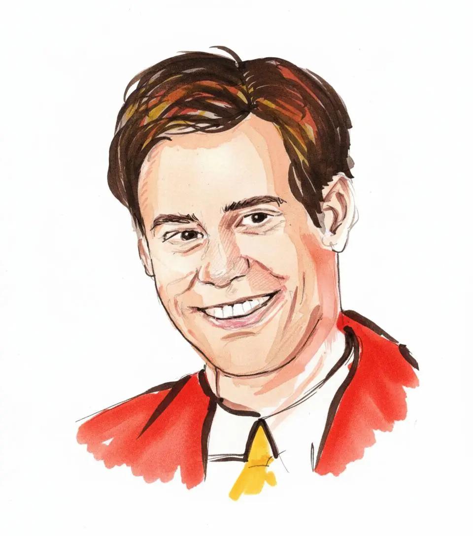 Портретный скетч: человек в красном пиджаке