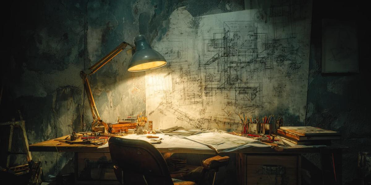 27 июня - День изобретателя и рационализатора в Беларуси: что подарить Рабочий стол инженера: блокнот, чертежи, карандаш и мягкий свет лампы - обложка статьи