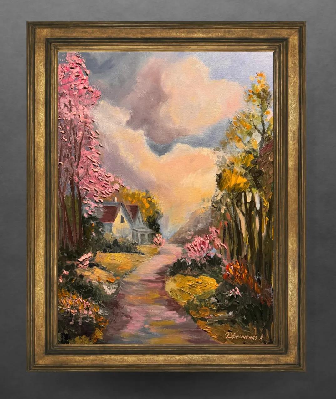 Дом в цветущем краю Дом в цветущем краю - пейзаж, масло, холст (40×50 см), авторская работа Анастасии Суминой, DRЁMA Art Gallery