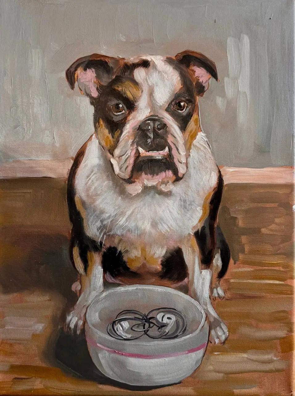 Портрет питомца: Гризольда Портрет питомца: Гризольда - портрет питомца, масло, холст (30×40 см), авторская работа Анастасии Суминой, DRЁMA Art Gallery