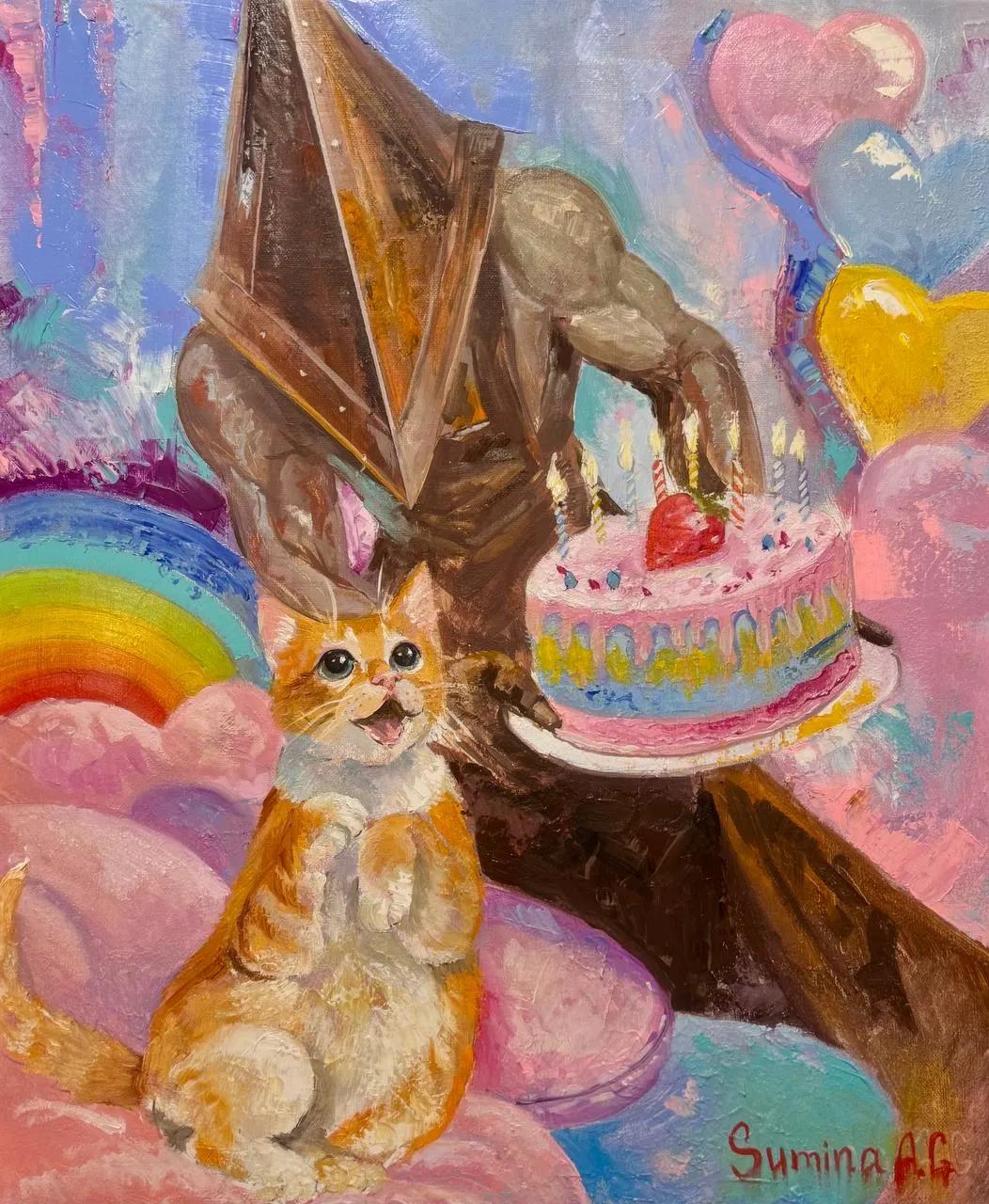 Silent Cake Silent Cake - сюжетная живопись, масло, холст (60×50 см), авторская работа Анастасии Суминой, DRЁMA Art Gallery